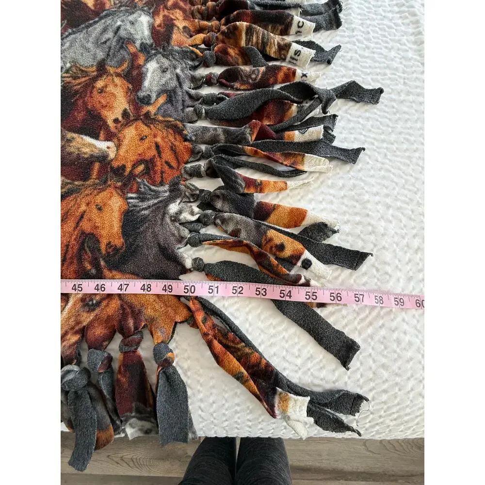 Horse Fleece Tie Fringe Throw Blanket Handmade Western Equestrian Ranch 50x60